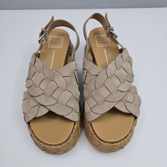 NEW Dolce Vita Winder Basketweave Sandal Womens 8 Camel Suede Slingback Platform - Picture 5 of 13